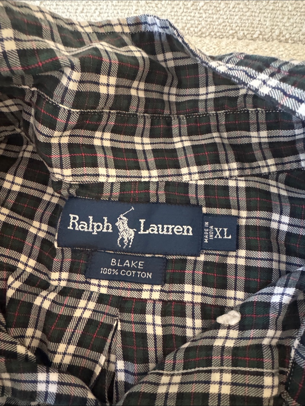 Ralph Lauren Green White Plaid Blake Cotton Button-Up